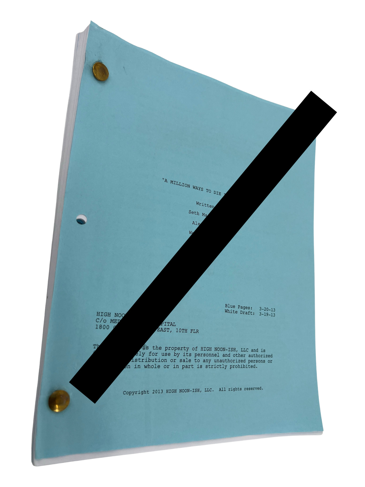 A Million Ways To Die In The West (2014) Production Used Script/Screenplay Film Memorabilia Y'allywood Props