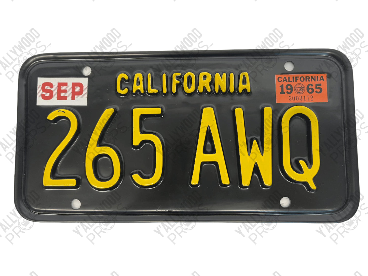1965 License Plates Kreese Flashback S3E2 Cobra Kai Movie Prop Y'allywood Props 265 AWQ Back