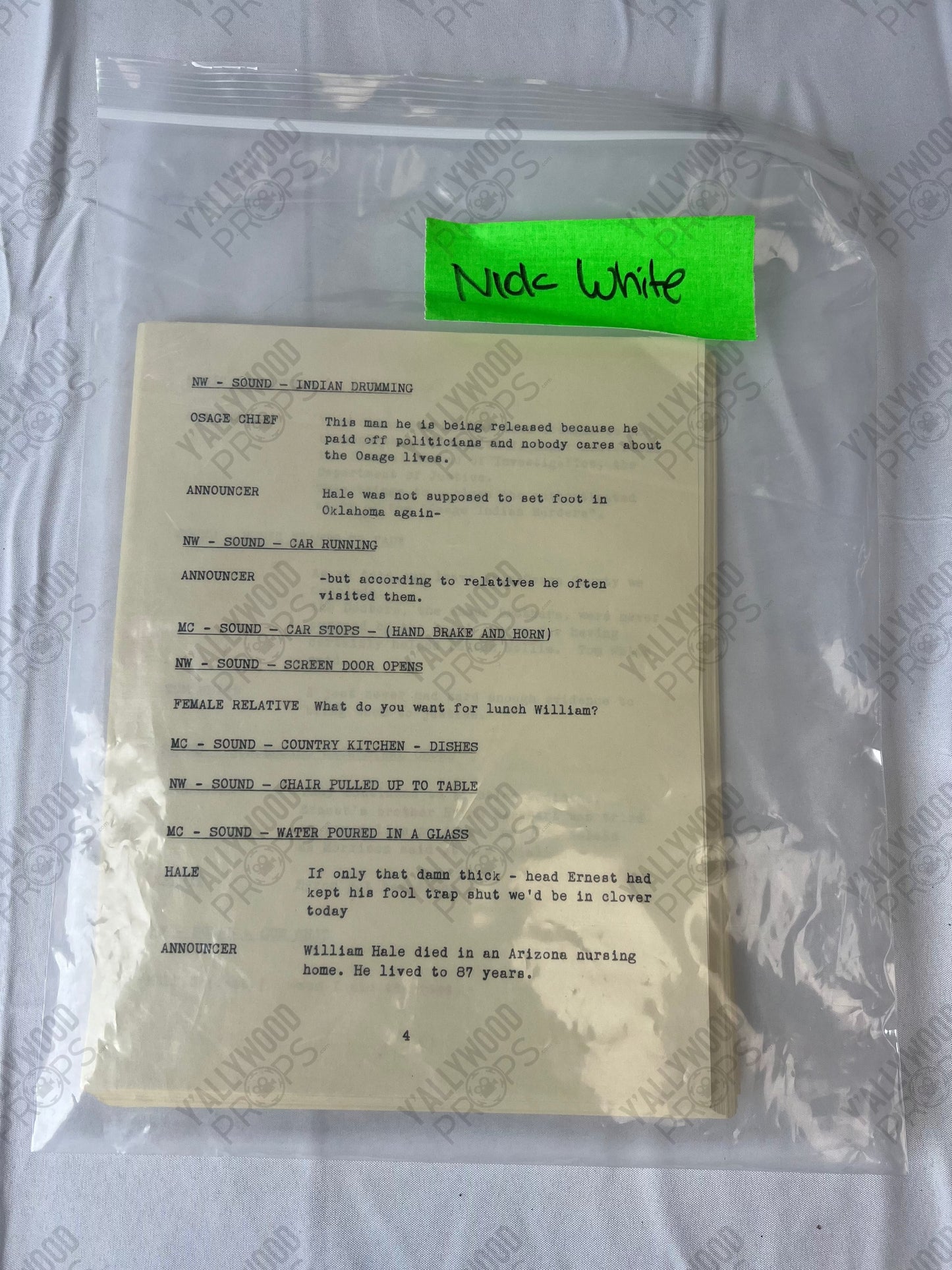 Radio Show Foley Artist's Script Killers of the Flower Moon (2023) Movie Props Y'allywood Props Nicholas White