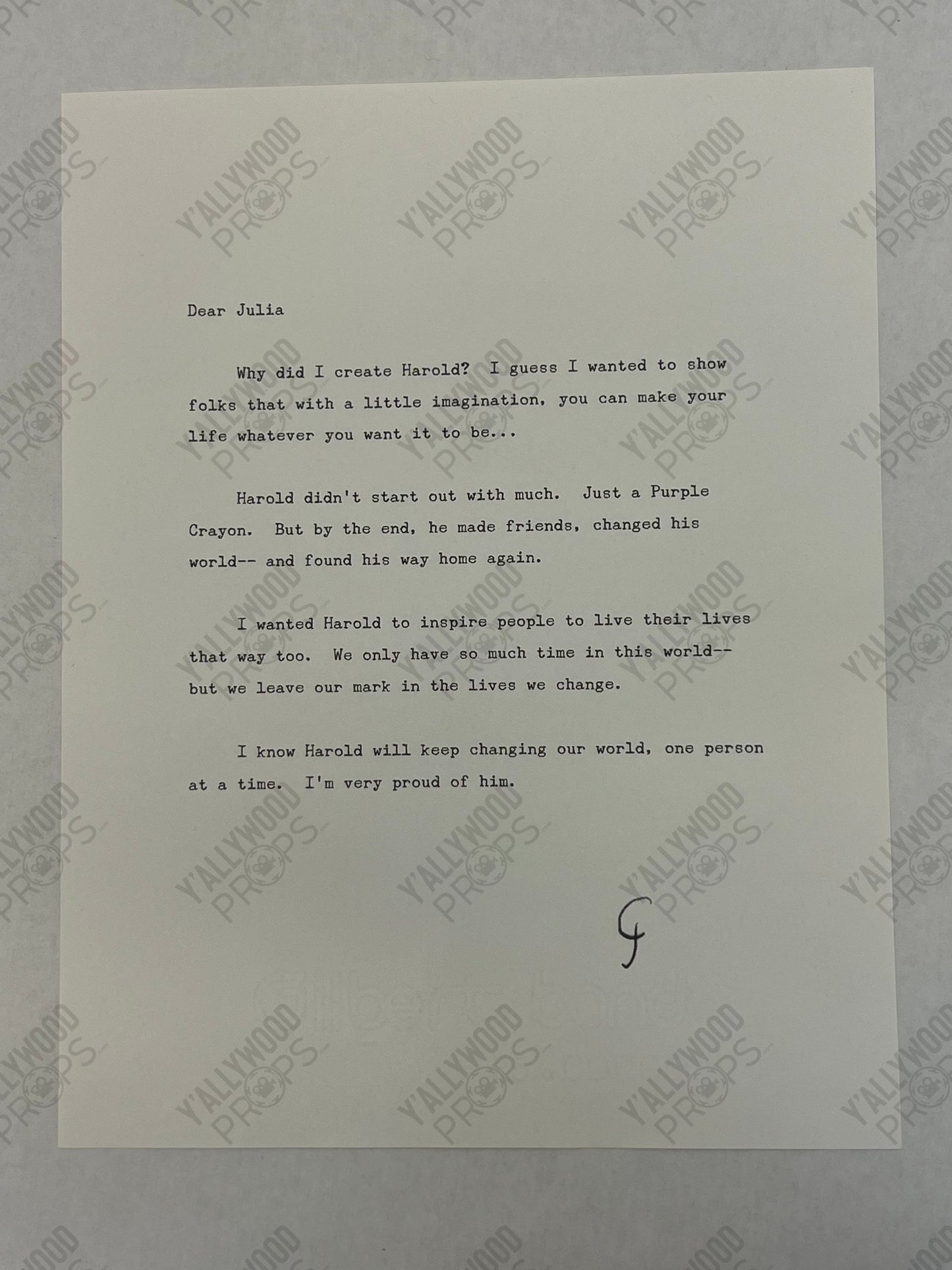 Crockett's Letter Harold and the Purple Crayon Memorabilia Y'allywood Props Letter Addressed to Julia