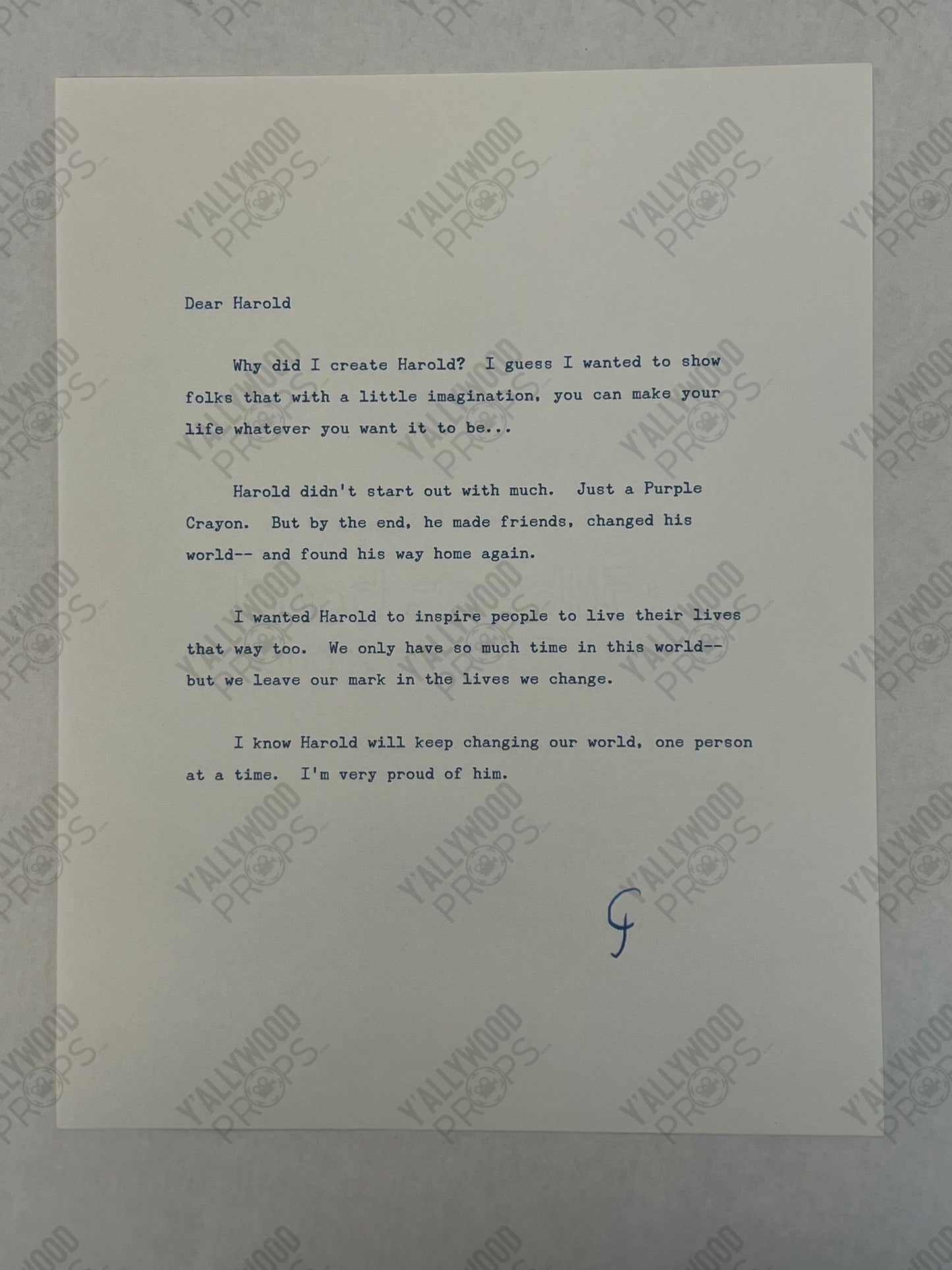 Crockett's Letter Harold and the Purple Crayon Memorabilia Y'allywood Props Julia's Letter Addressed to Harold