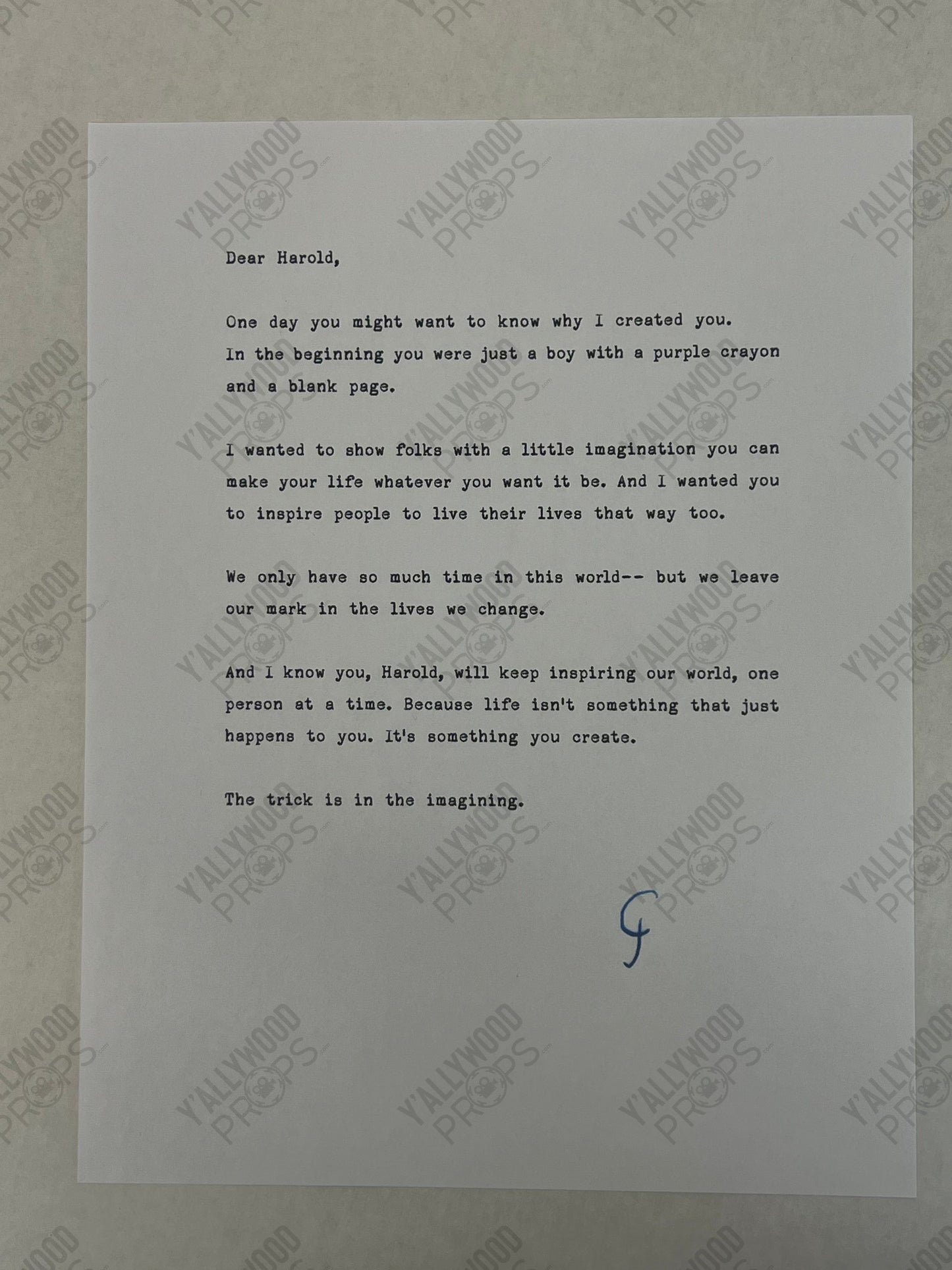 Crockett's Letter Harold and the Purple Crayon Memorabilia Y'allywood Props Actual Letter - Different Stationary