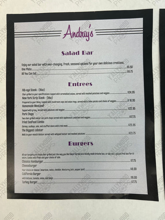 Andriy's Menu Harold and the Purple Crayon Memorabilia Y'allywood Props