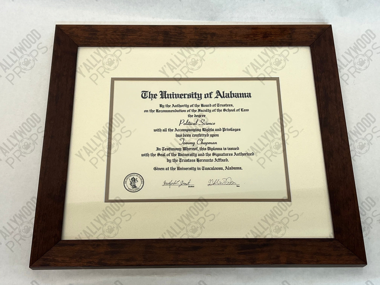 Tommy Chapman's University of Alabama Diploma Just Mercy (2019) Movie Prop Y'allywood Props