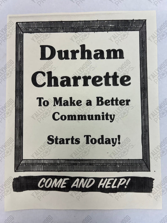 Durham Charrette Flyer The Best of Enemies (2019) Movie Prop Y'allywood Props Starts Today!