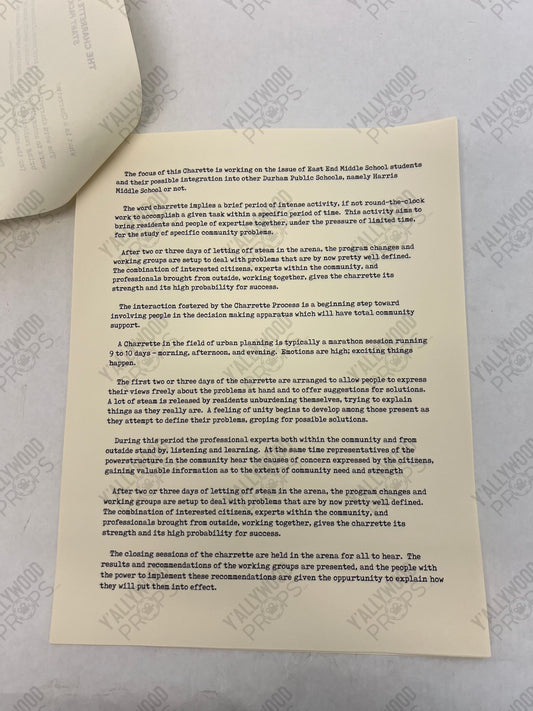 Charrette Process Start Packet The Best of Enemies (2019) Movie Prop Y'allywood Props