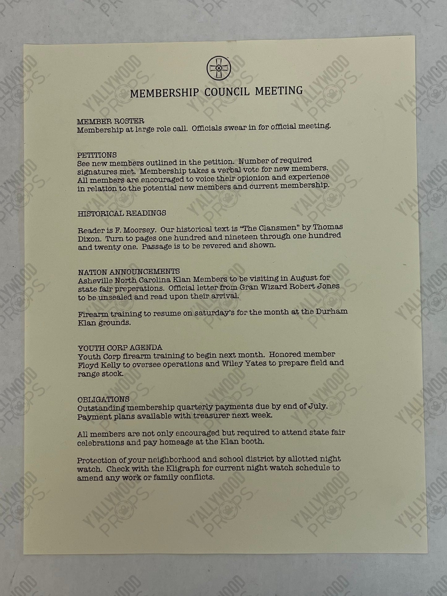 Invisible Empire Meeting Agenda The Best of Enemies (2019) Movie Prop Y'allywood Props
