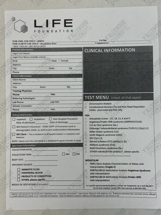 Life Foundation Form Venom (2018) Movie Prop Y'allywood Props Patient Form