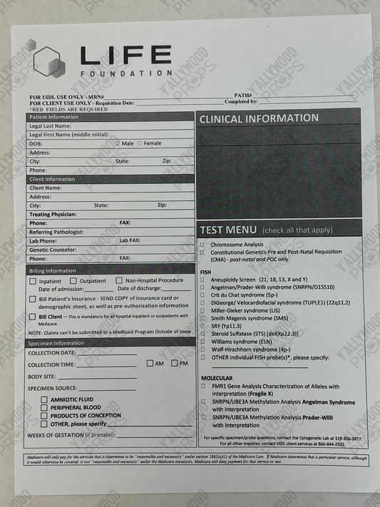 Life Foundation Form Venom (2018) Movie Prop Y'allywood Props Patient Form