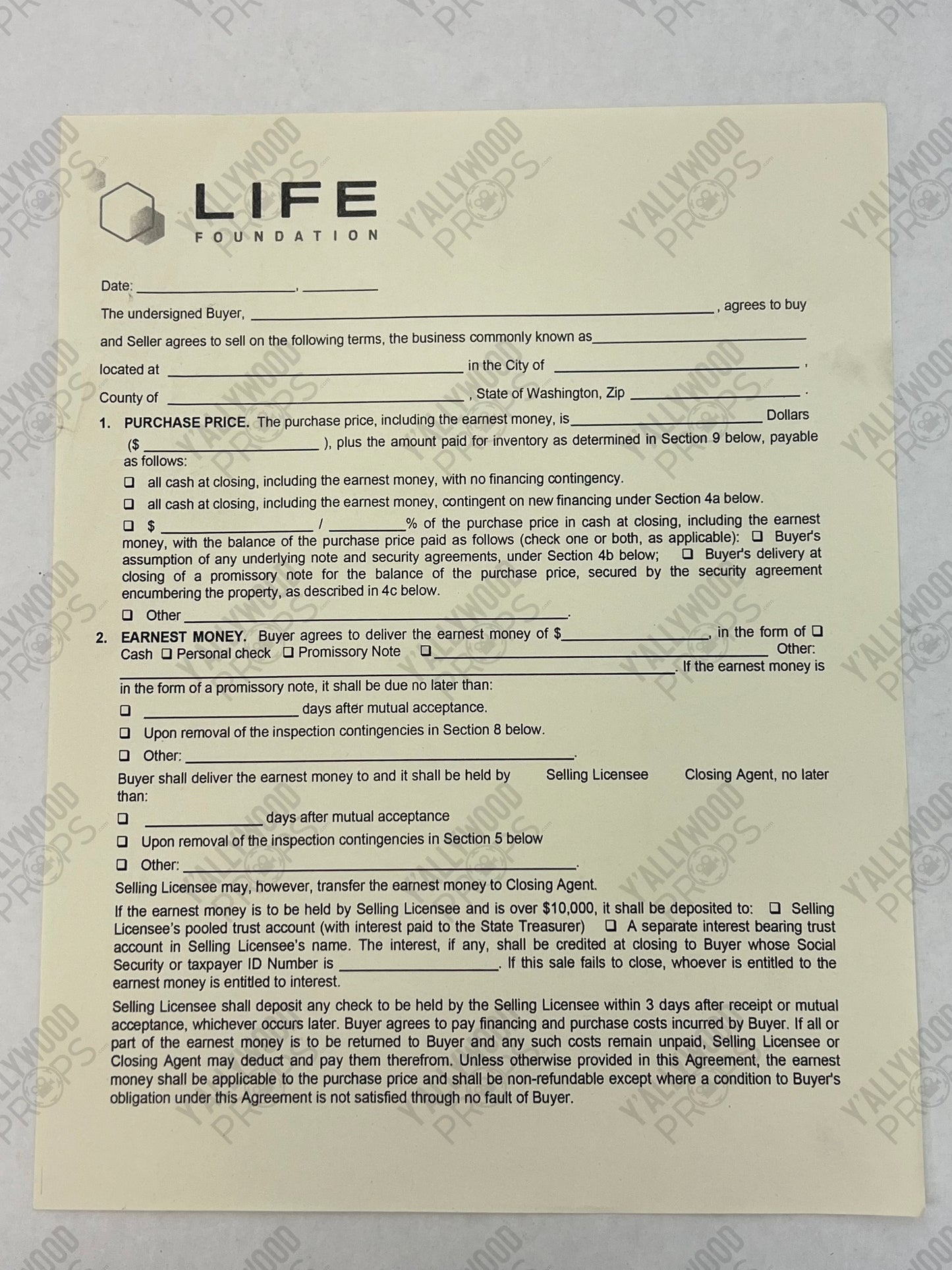 Life Foundation Form Venom (2018) Movie Prop Y'allywood Props Purchase Agreement