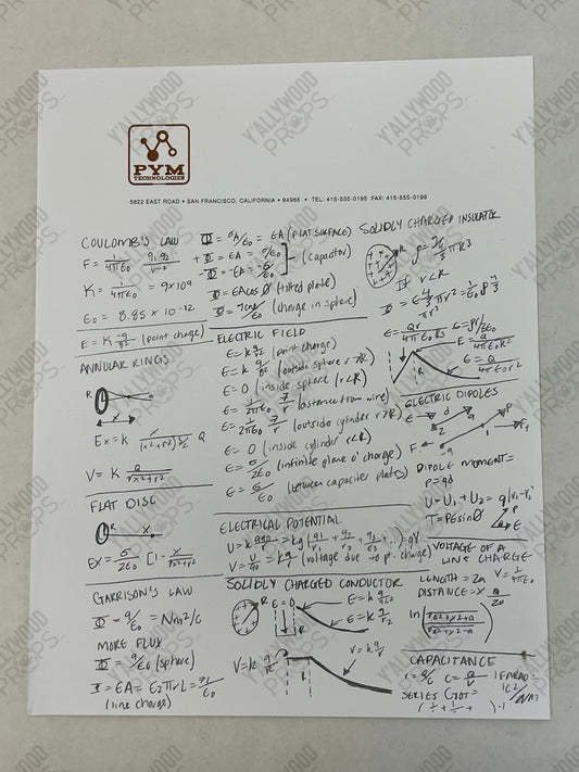 Pym Technologies Equations Formulas Ant-Man (2015) Movie Prop Y'allywood Props Handwriting