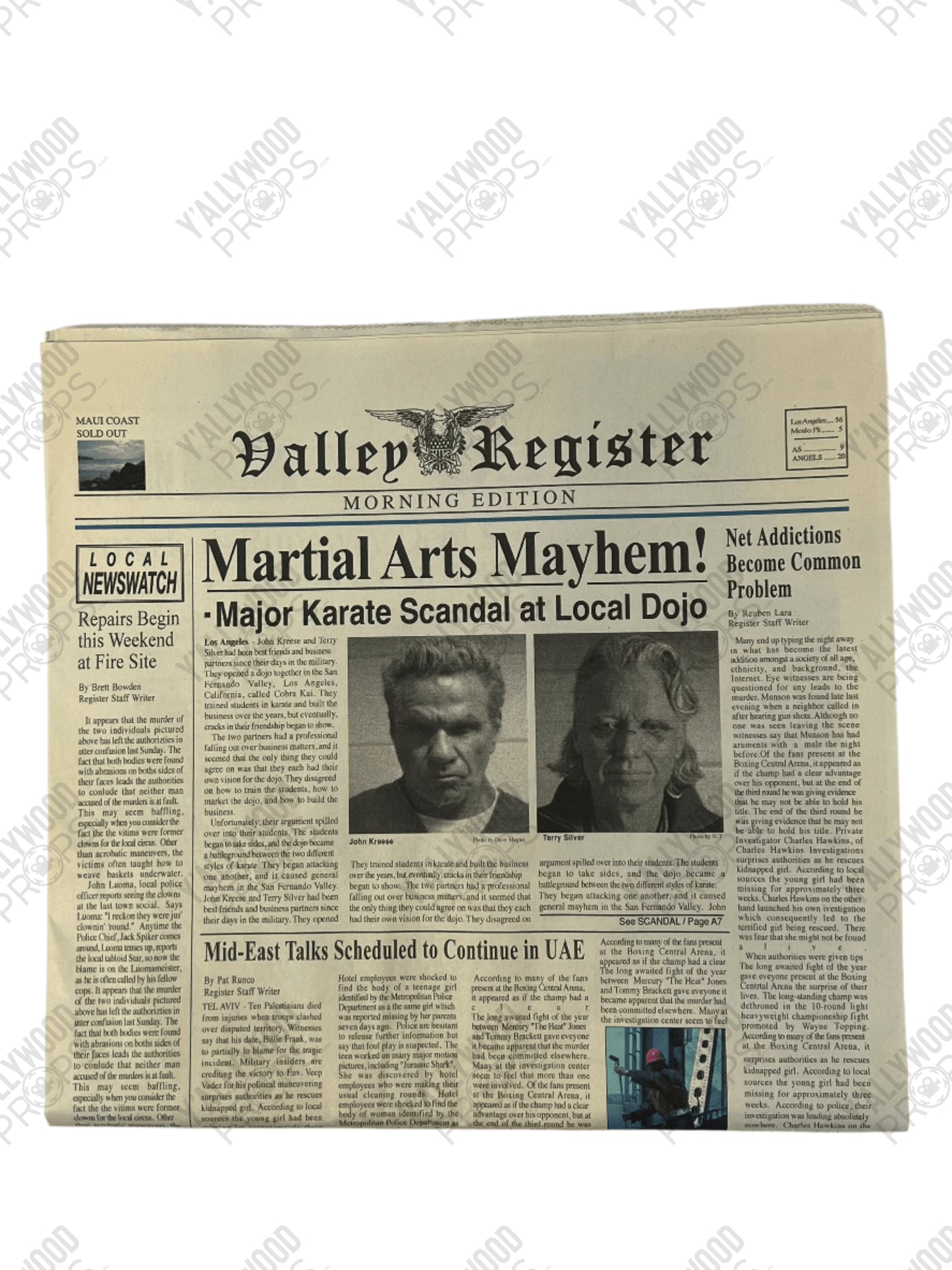 Kreese & Silver Newspaper S6E1 Cobra Kai Movie Prop Y'allywood Props Screen Used