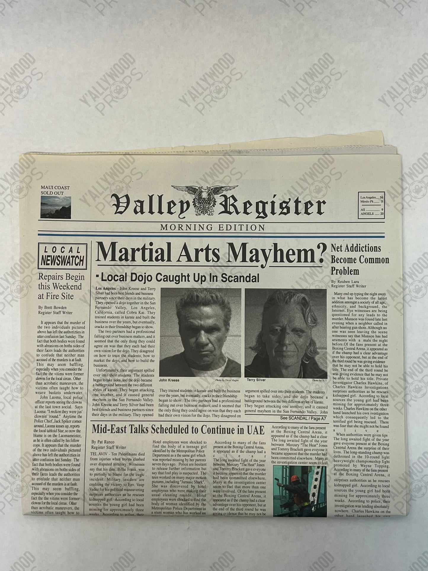 Kreese & Silver Newspaper S6E1 Cobra Kai Movie Prop Y'allywood Props