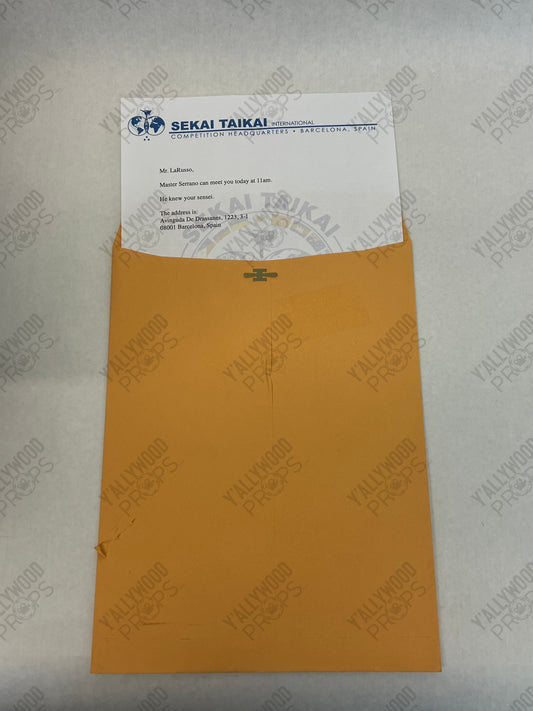 Daniel's Letter from Master Serrano S6E7 Cobra Kai Movie Prop Y'allywood Props