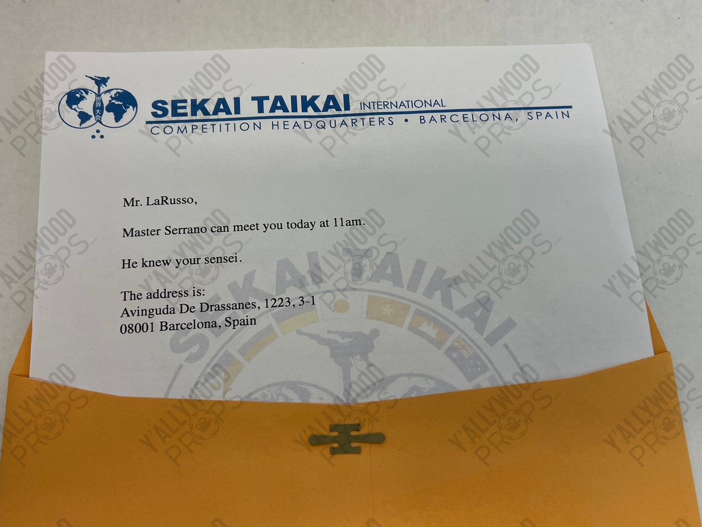 Daniel's Letter from Master Serrano S6E7 Cobra Kai Movie Prop Y'allywood Props Production Backup of Original