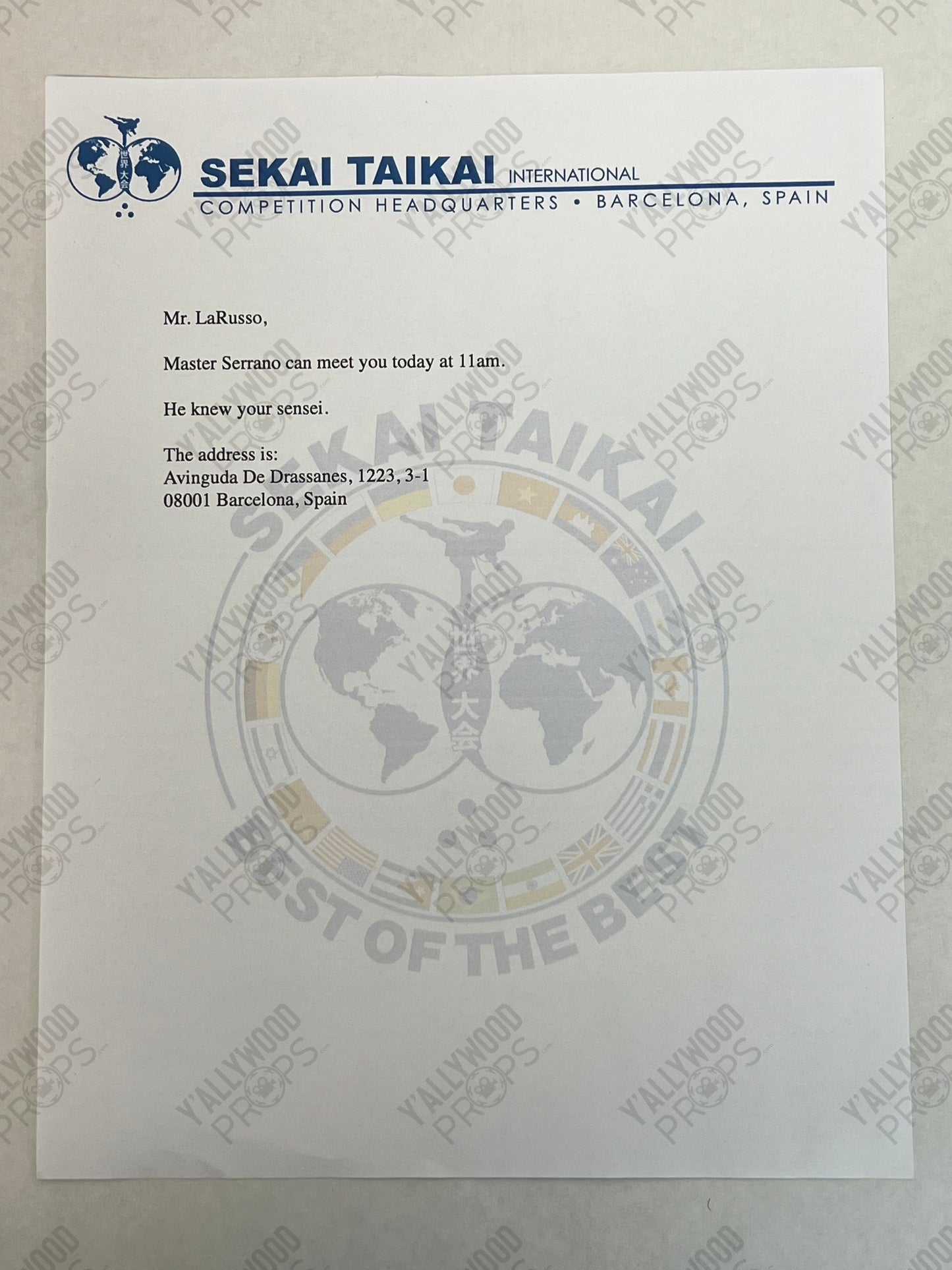 Daniel's Letter from Master Serrano S6E7 Cobra Kai Movie Prop Y'allywood Props