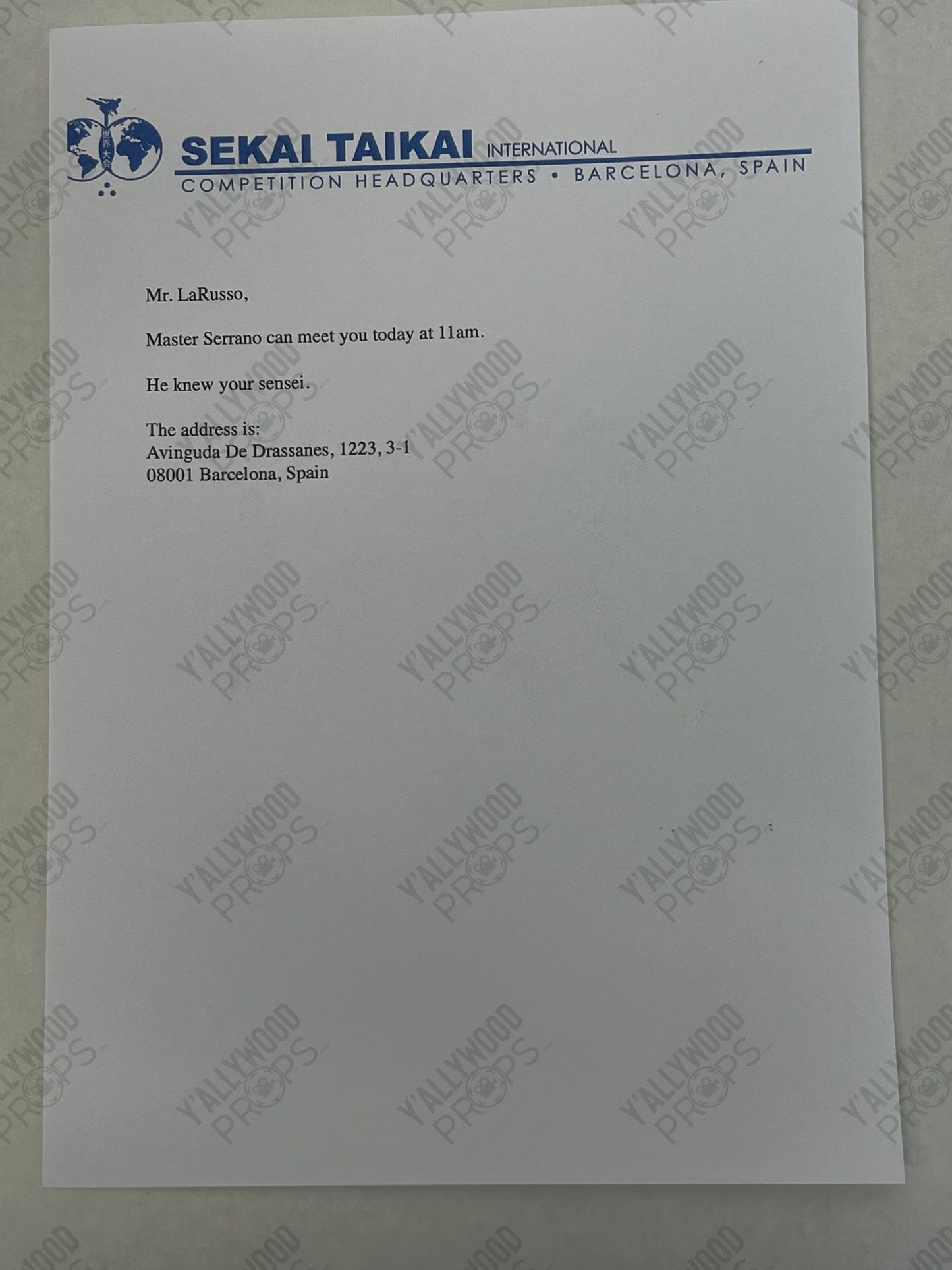 Daniel's Letter from Master Serrano S6E7 Cobra Kai Movie Prop Y'allywood Props Production Backup without Watermark