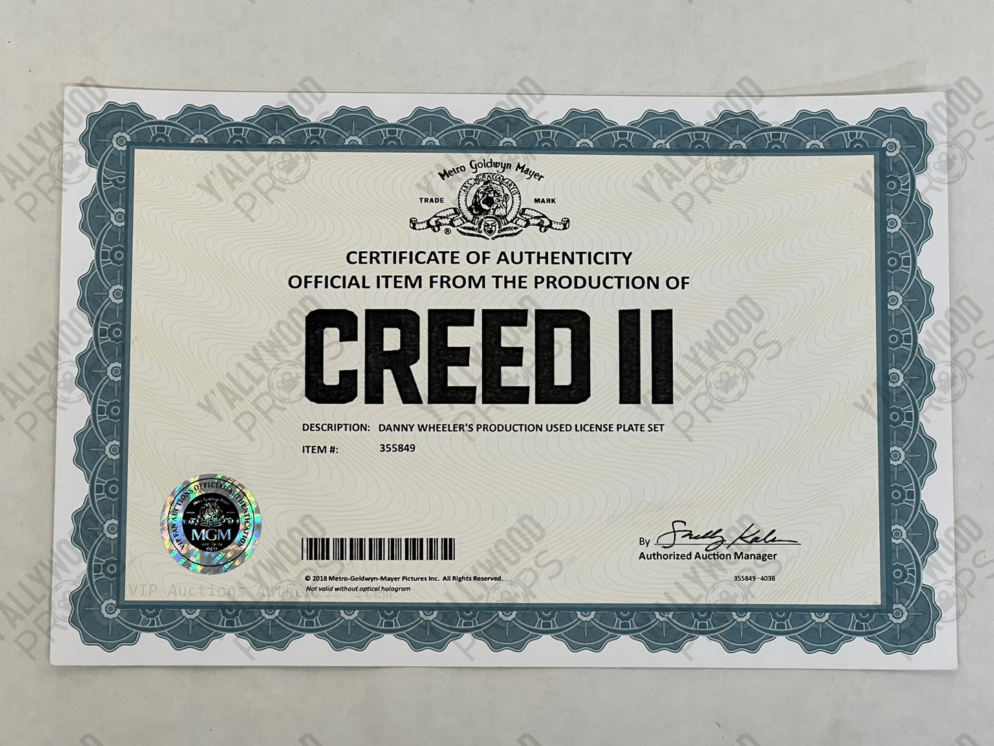 Danny Wheeler's License Plates Creed II (2018) Movie Prop Y'allywood Props
