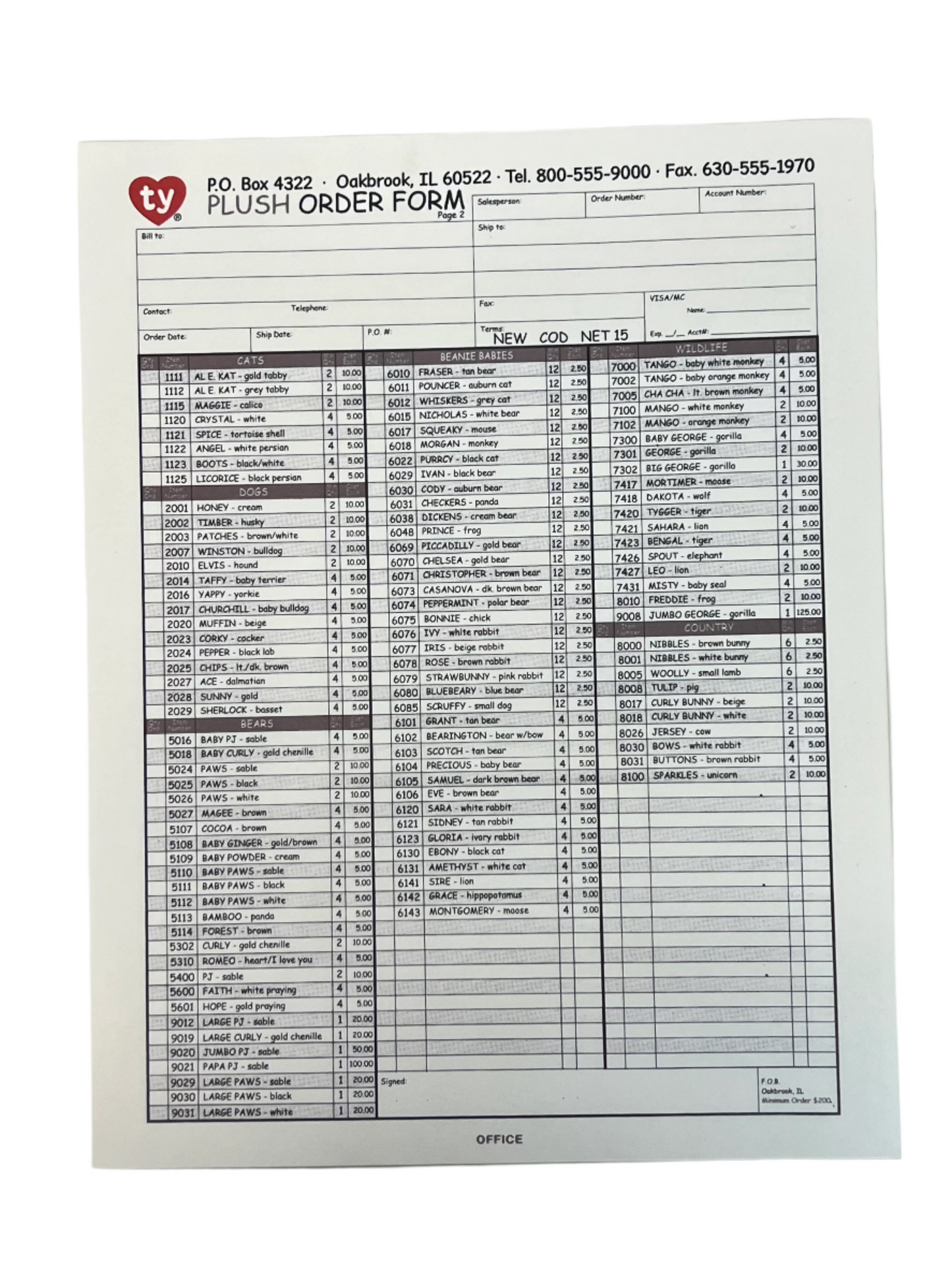 1990's Trade Show TY Order Form The Beanie Bubble (2023) Movie Prop Y'allywood Props Four Sheet Carbon Form