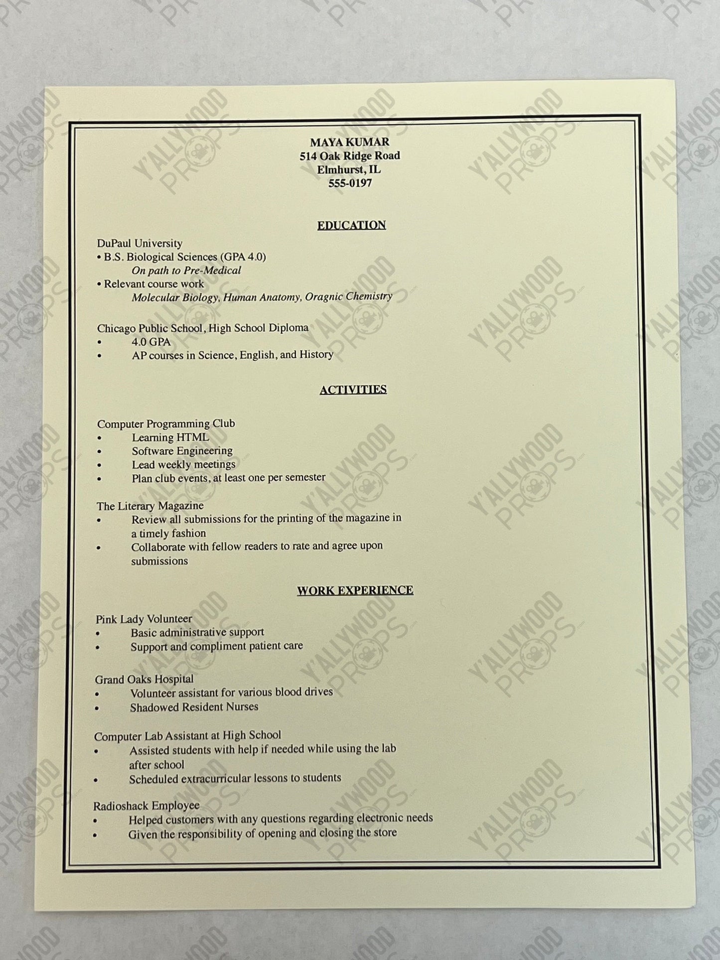 Maya's Resume The Beanie Bubble (2023) Movie Prop Y'allywood Props