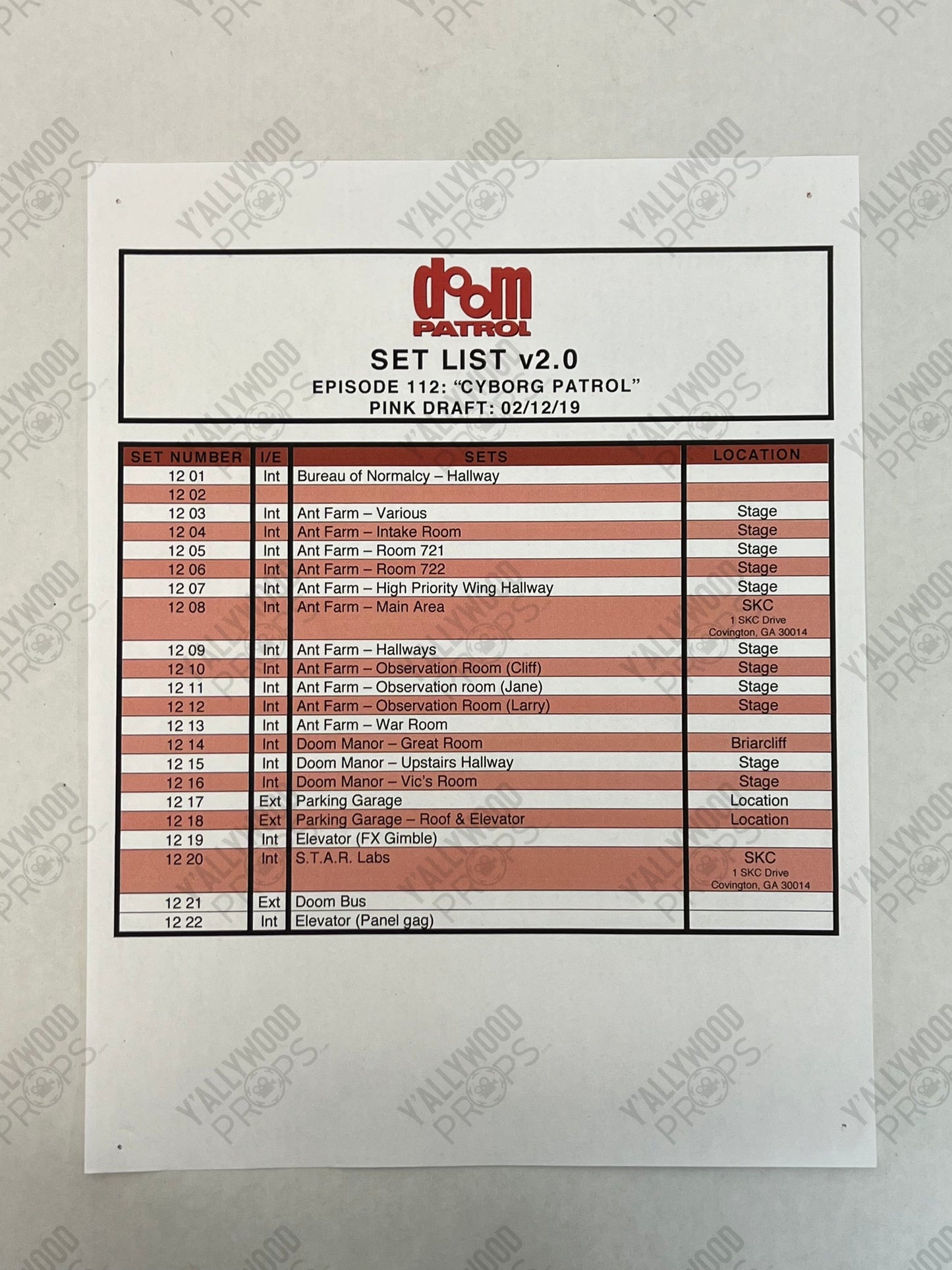 Set Lists Doom Patrol Season 1 Movie Prop Y'allywood Props Episode 12