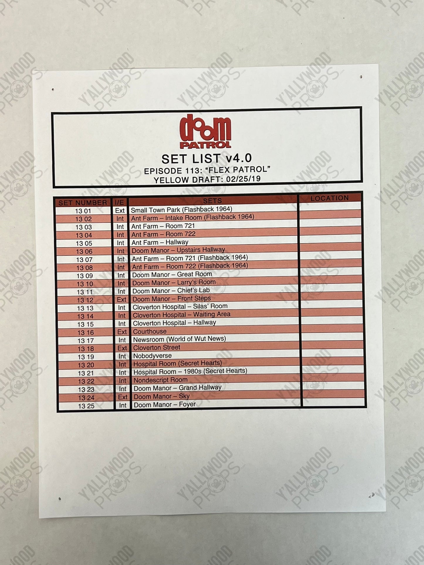 Set Lists Doom Patrol Season 1 Movie Prop Y'allywood Props Episode 9