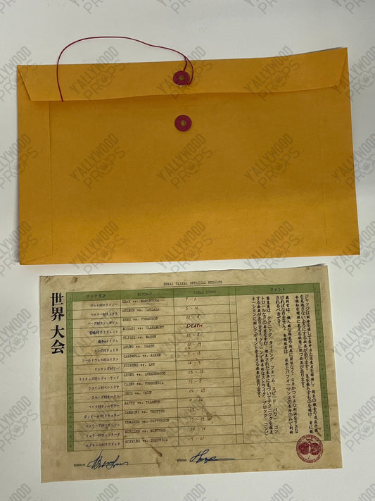 Mr. Miyagi's Sekai Taikai Results S6E9 Cobra Kai Movie Prop Y'allywood Props Backup w/ Envelope