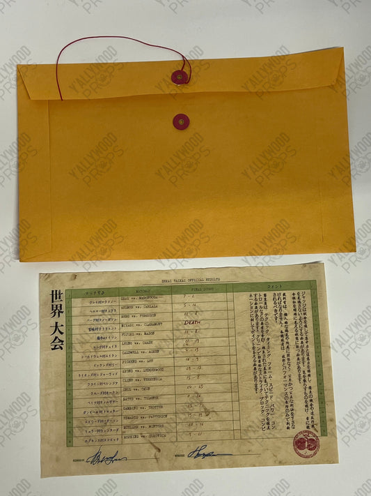 Mr. Miyagi's Sekai Taikai Results S6E9 Cobra Kai Movie Prop Y'allywood Props Backup w/ Envelope