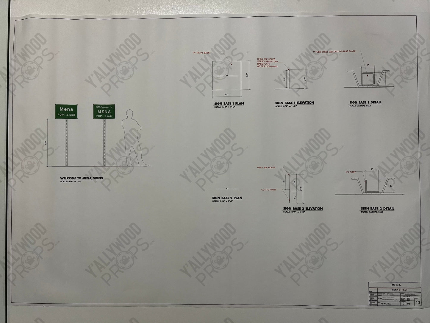 Mena Street Blueprints American Made Movie Prop Y'allywood Props Welcome Signs