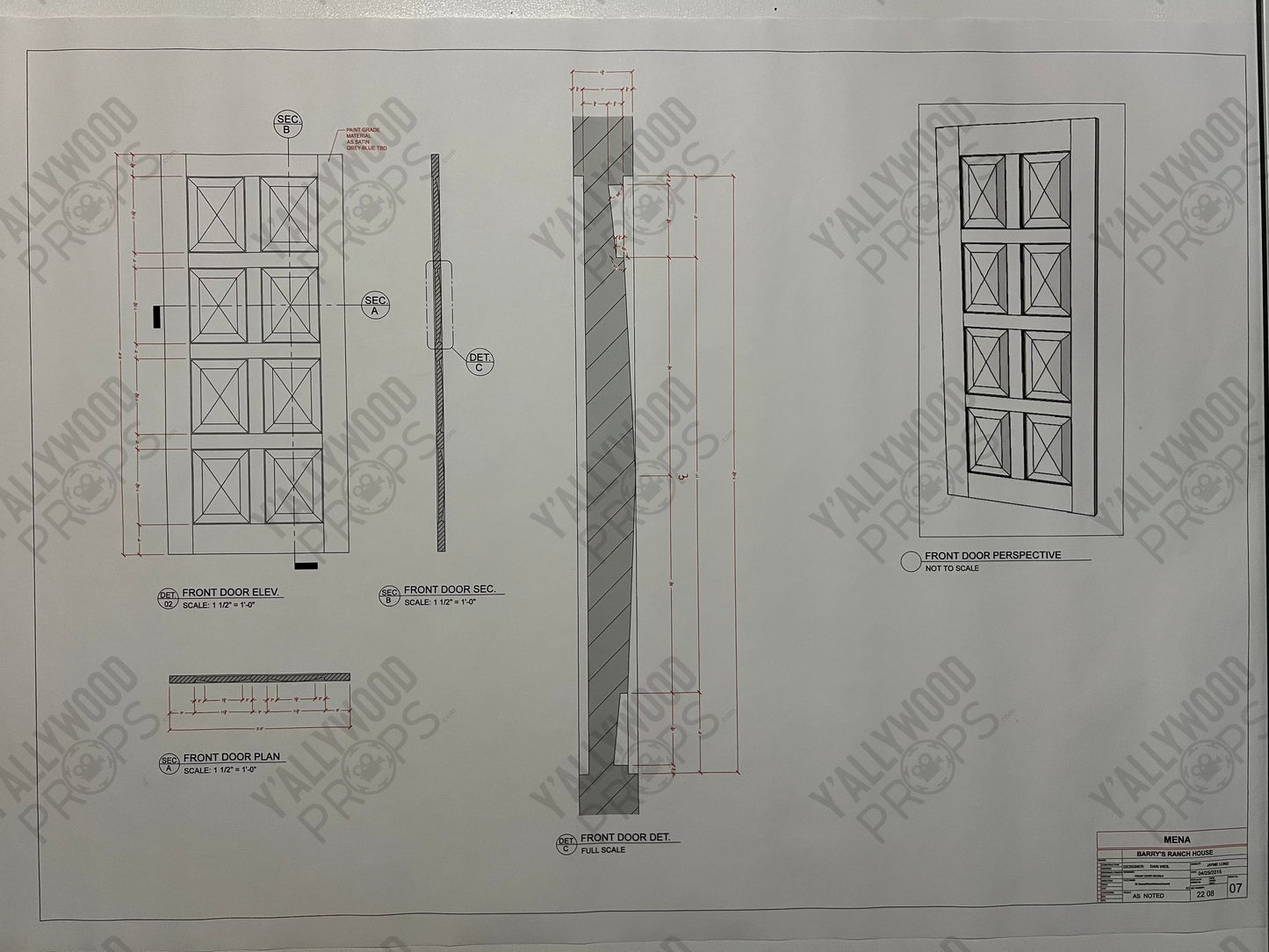 Barry’s House Blueprints American Made Movie Prop Y'allywood Props Front Door Details