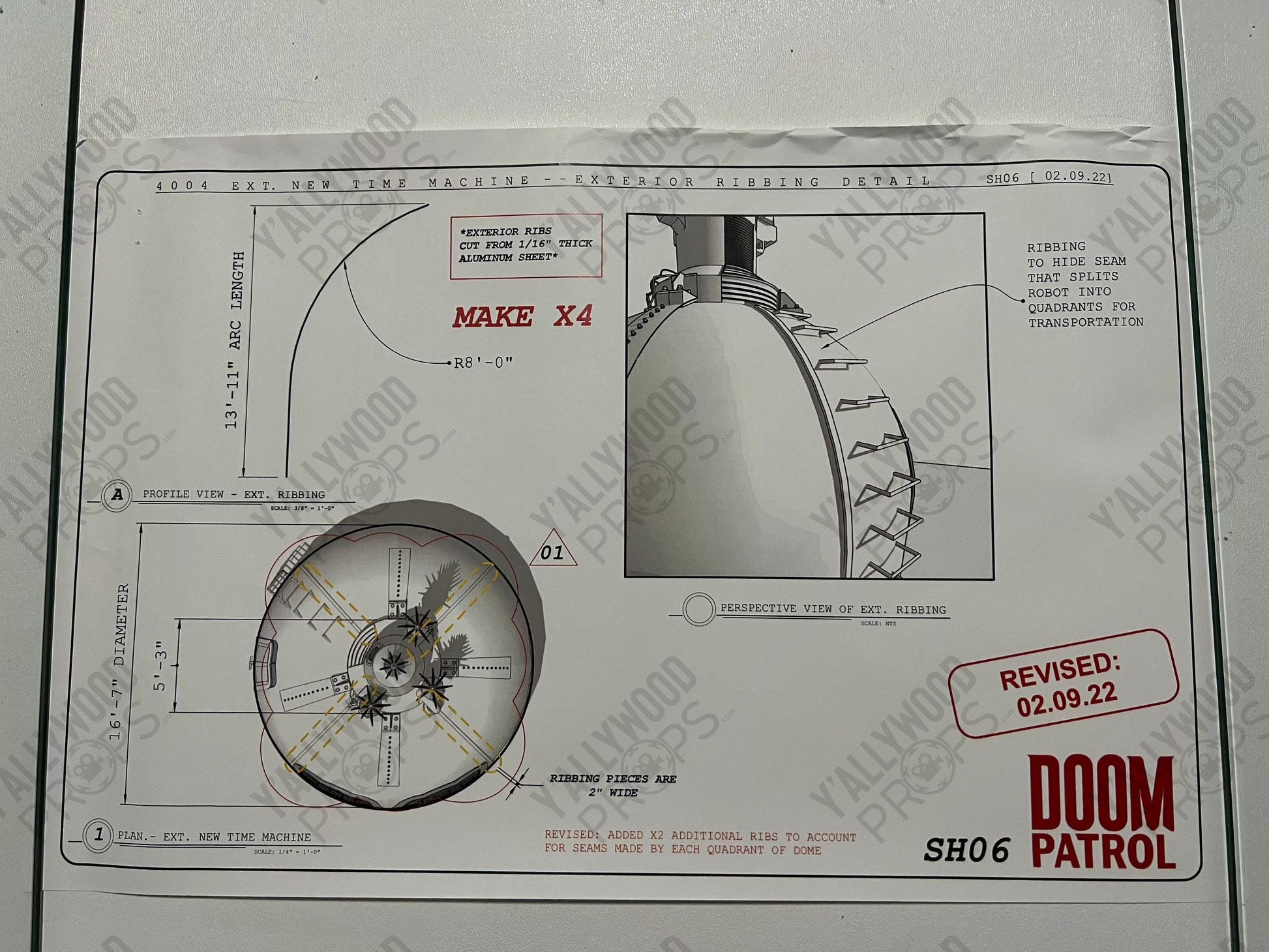 Time Machine Blueprints S4 Doom Patrol Wardrobe Y'allywood Props Exterior Ribbing Detail 17x11”