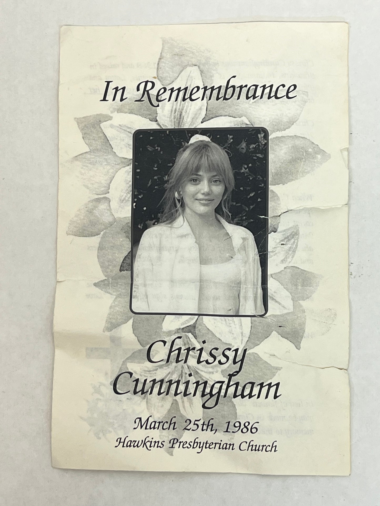 Chrissy Cunningham Funeral Program S4E5 Stranger Things Movie Prop Y'allywood Props