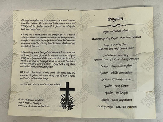 Chrissy Cunningham Funeral Program S4E5 Stranger Things Movie Prop Y'allywood Props