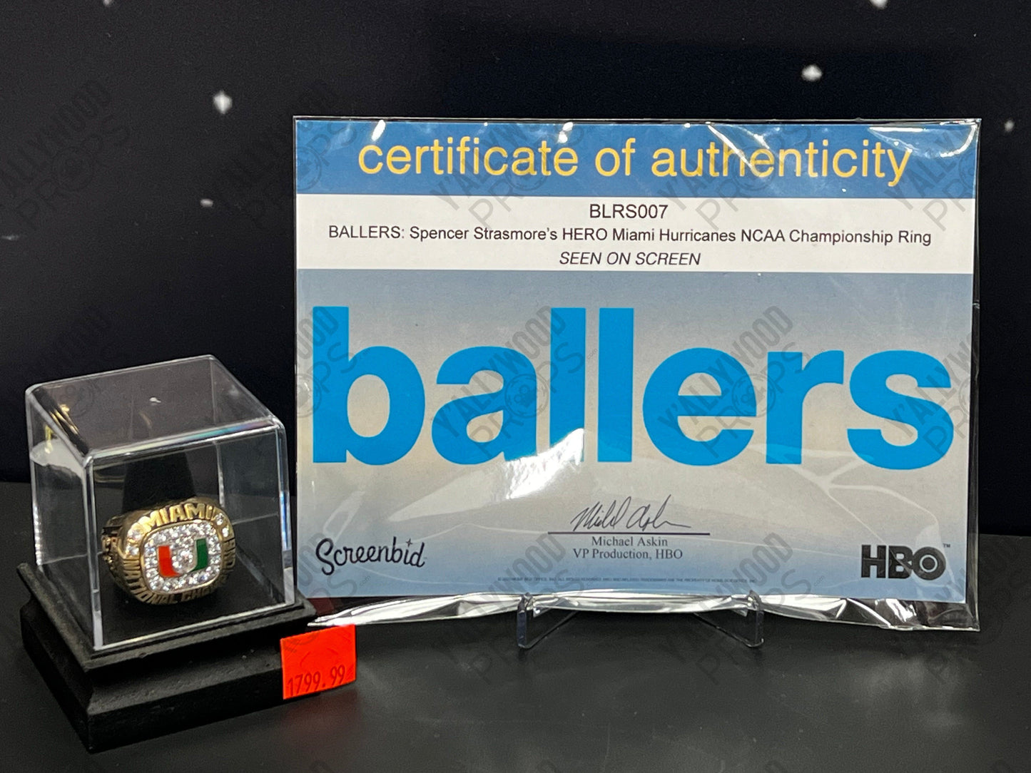Spencer Strasmore's Miami Hurricanes Championship Ring, from Ballers Movie Prop Y'allywood Props