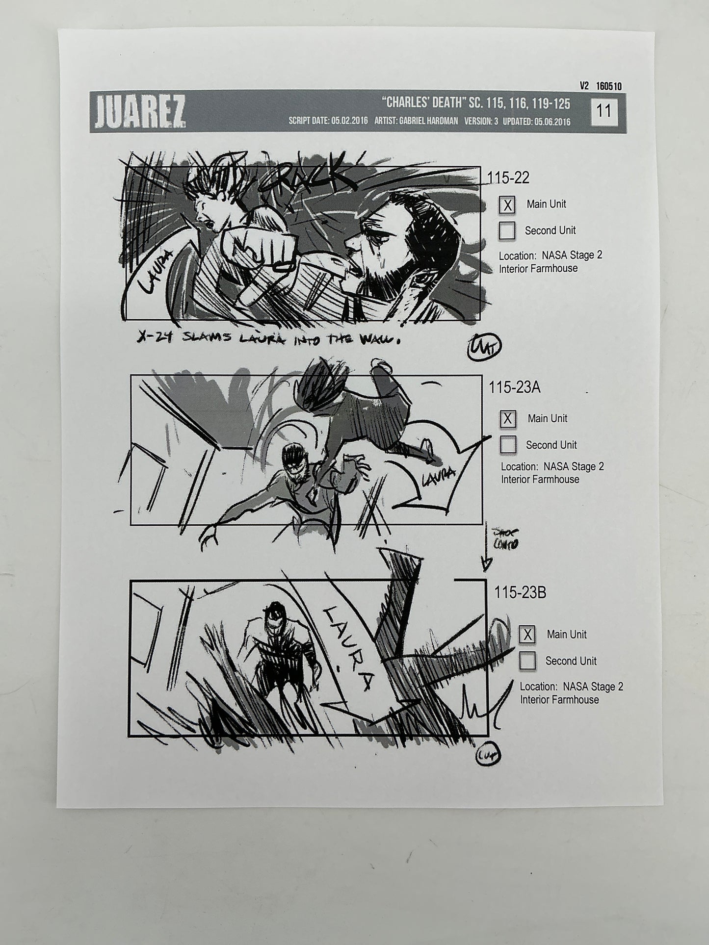 Storyboards Juarez Charle's Death Scenes 115-125 Logan (2017) Memorabilia Y'allywood Props 11