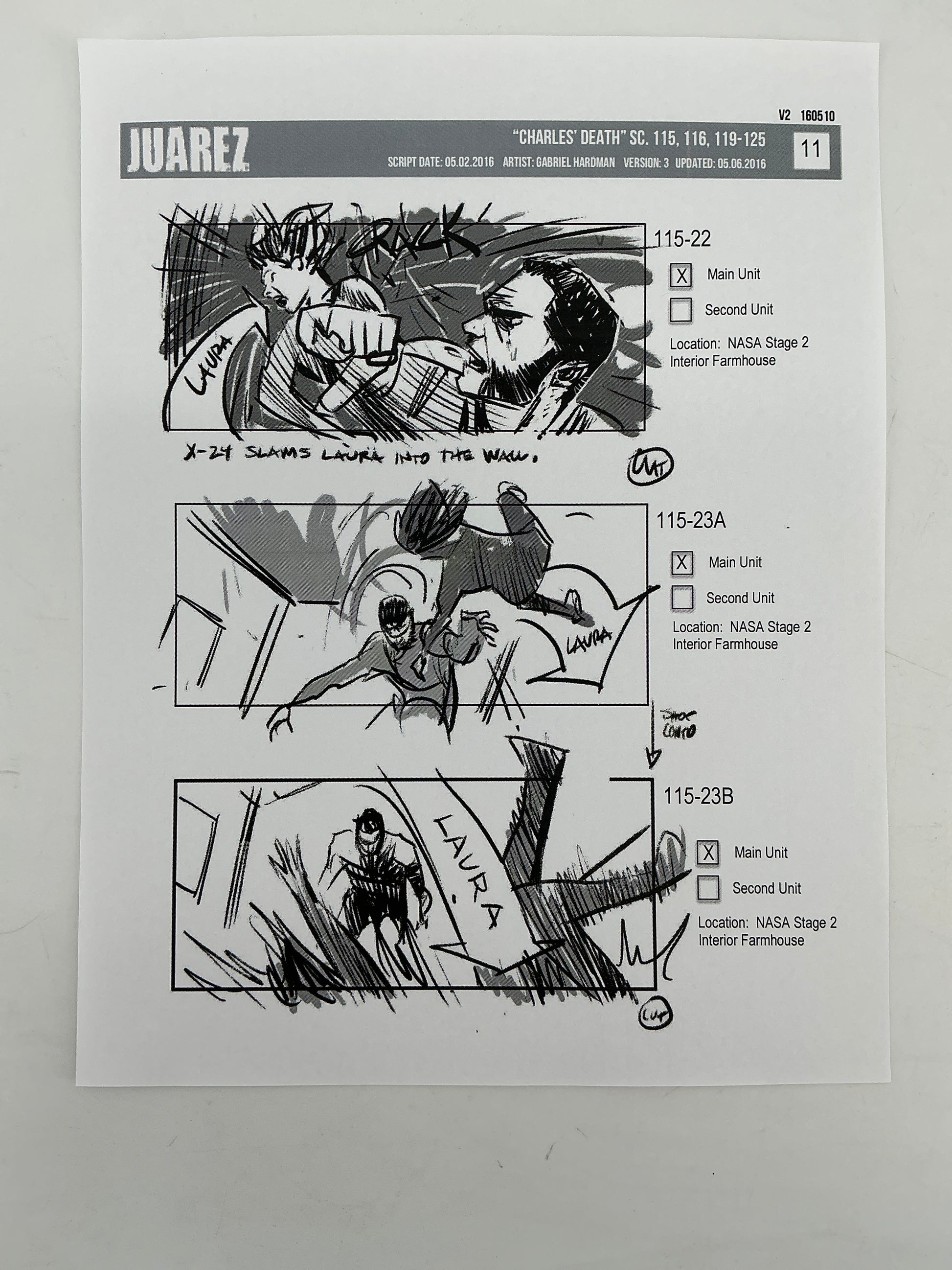 Storyboards Juarez Charle's Death Scenes 115-125 Logan (2017) Memorabilia Y'allywood Props 11