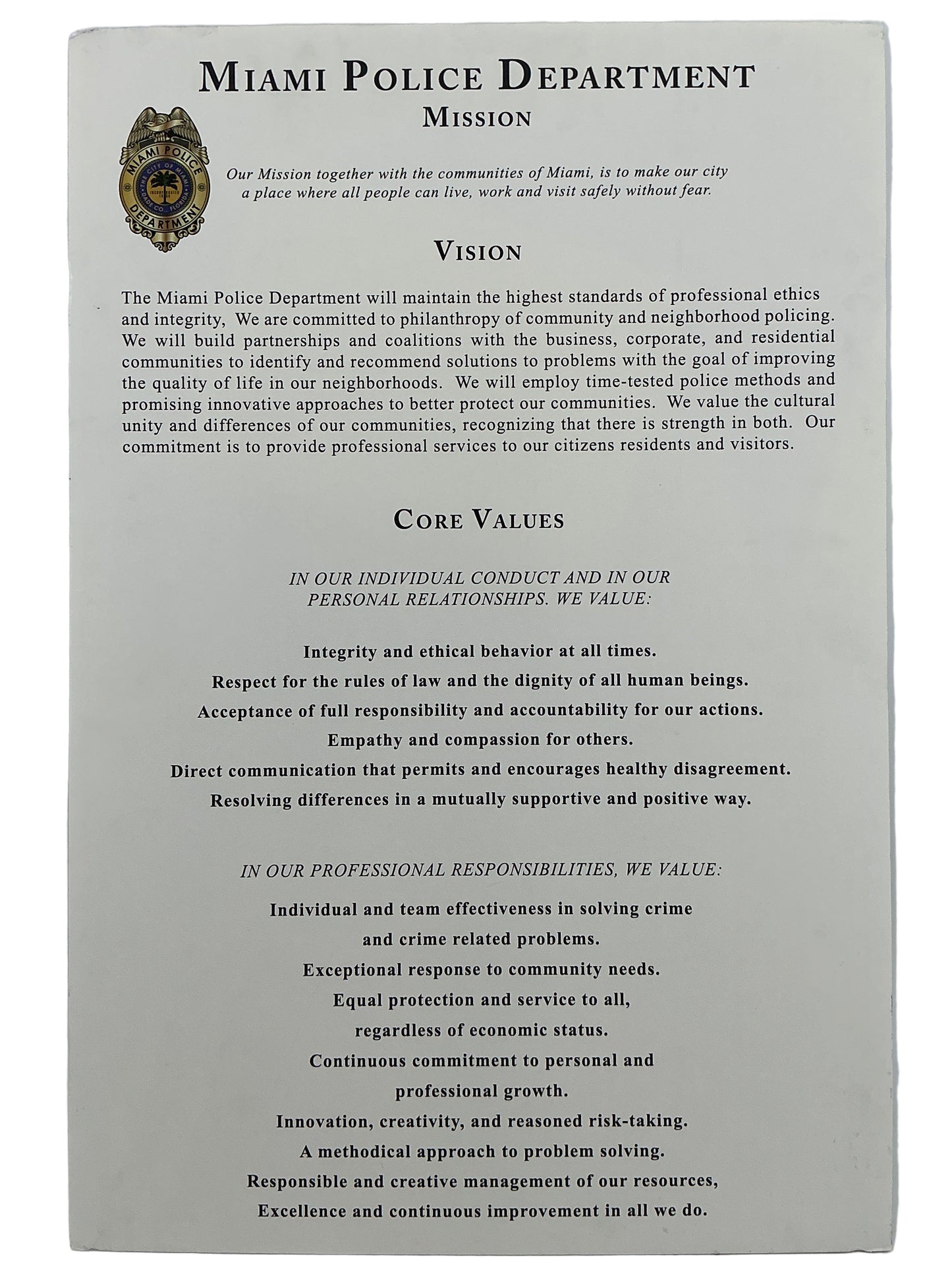 Miami Police Department Mission Sign Bad Boys For Life (2020) Movie Prop Y'allywood Props