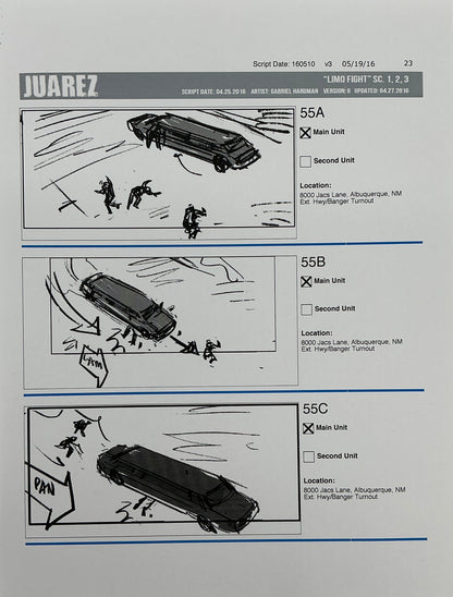 Storyboards Juarez Scenes 1-3 "Limo Fight" Logan (2017) Memorabilia Y'allywood Props Paper 23