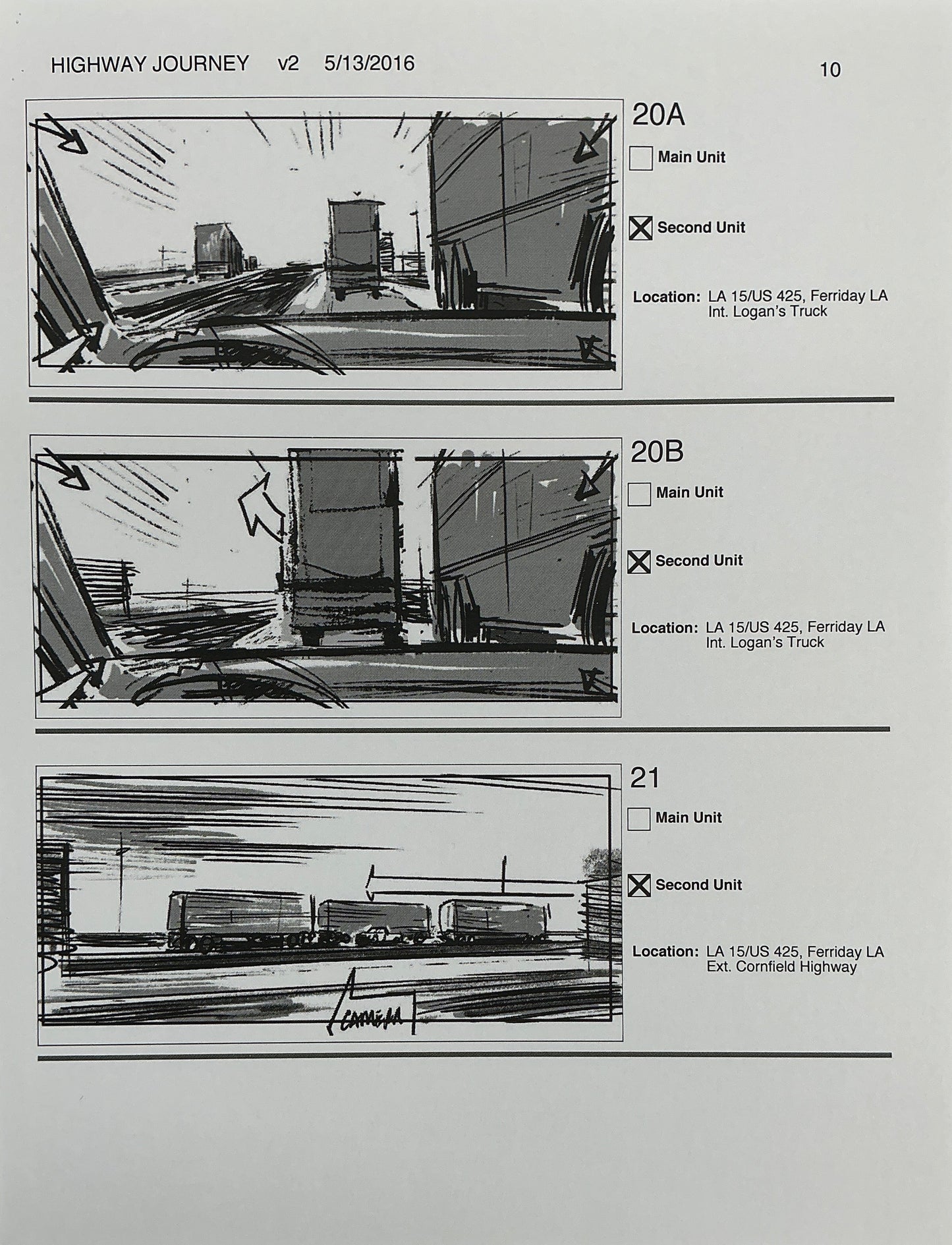 Storyboards Highway Journey Scene Logan (2017) Memorabilia Y'allywood Props 10