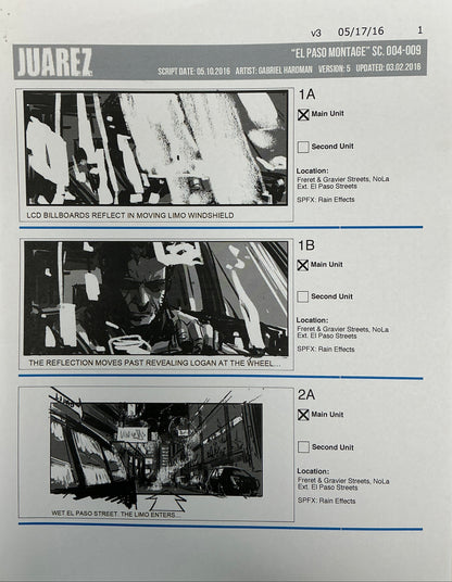 Storyboards Juarez "El Paso Montage" Logan (2017) Memorabilia Y'allywood Props 1