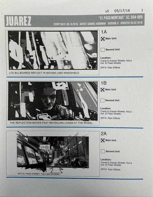Storyboards Juarez "El Paso Montage" Logan (2017) Memorabilia Y'allywood Props 1