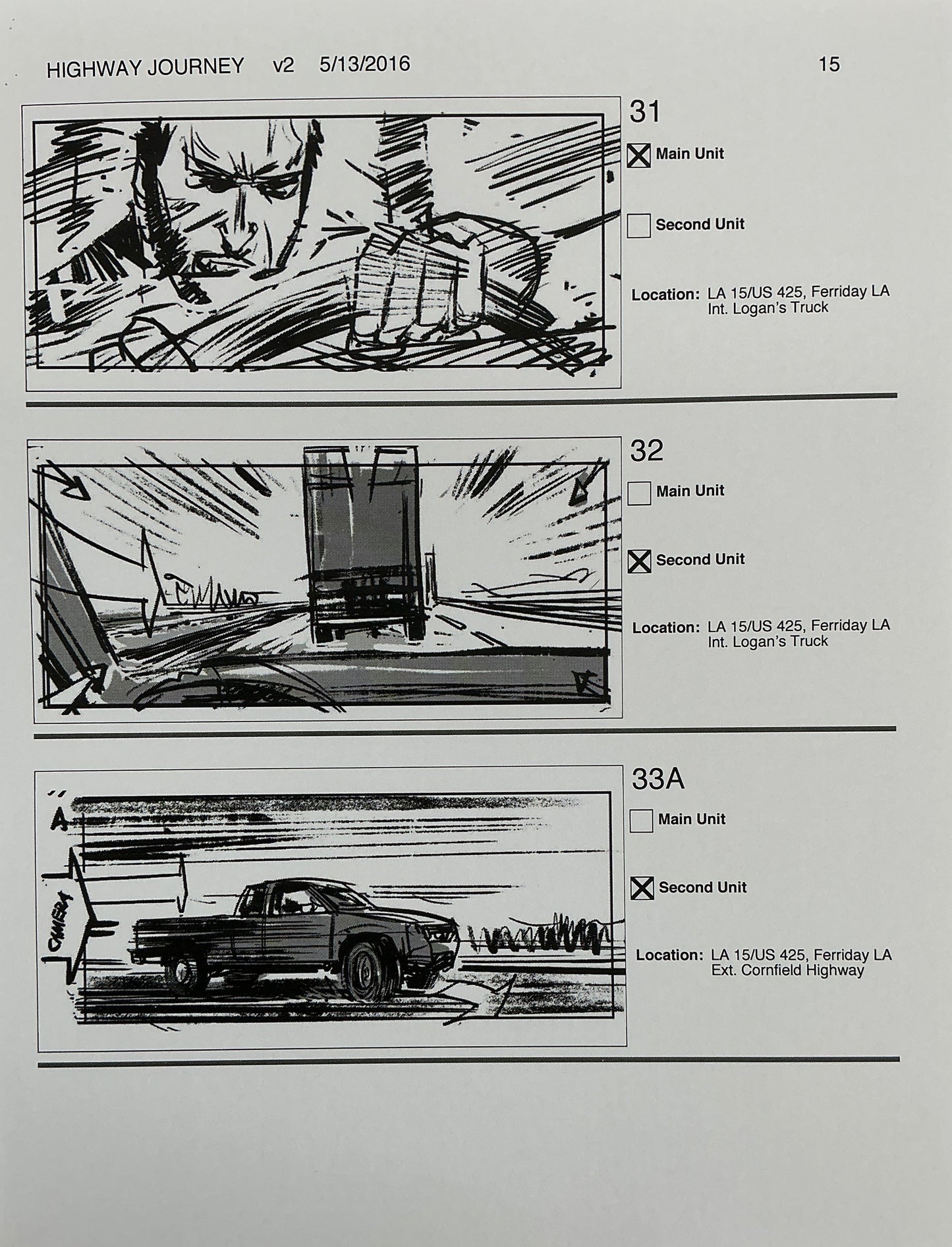 Storyboards Highway Journey Scene Logan (2017) Memorabilia Y'allywood Props 15
