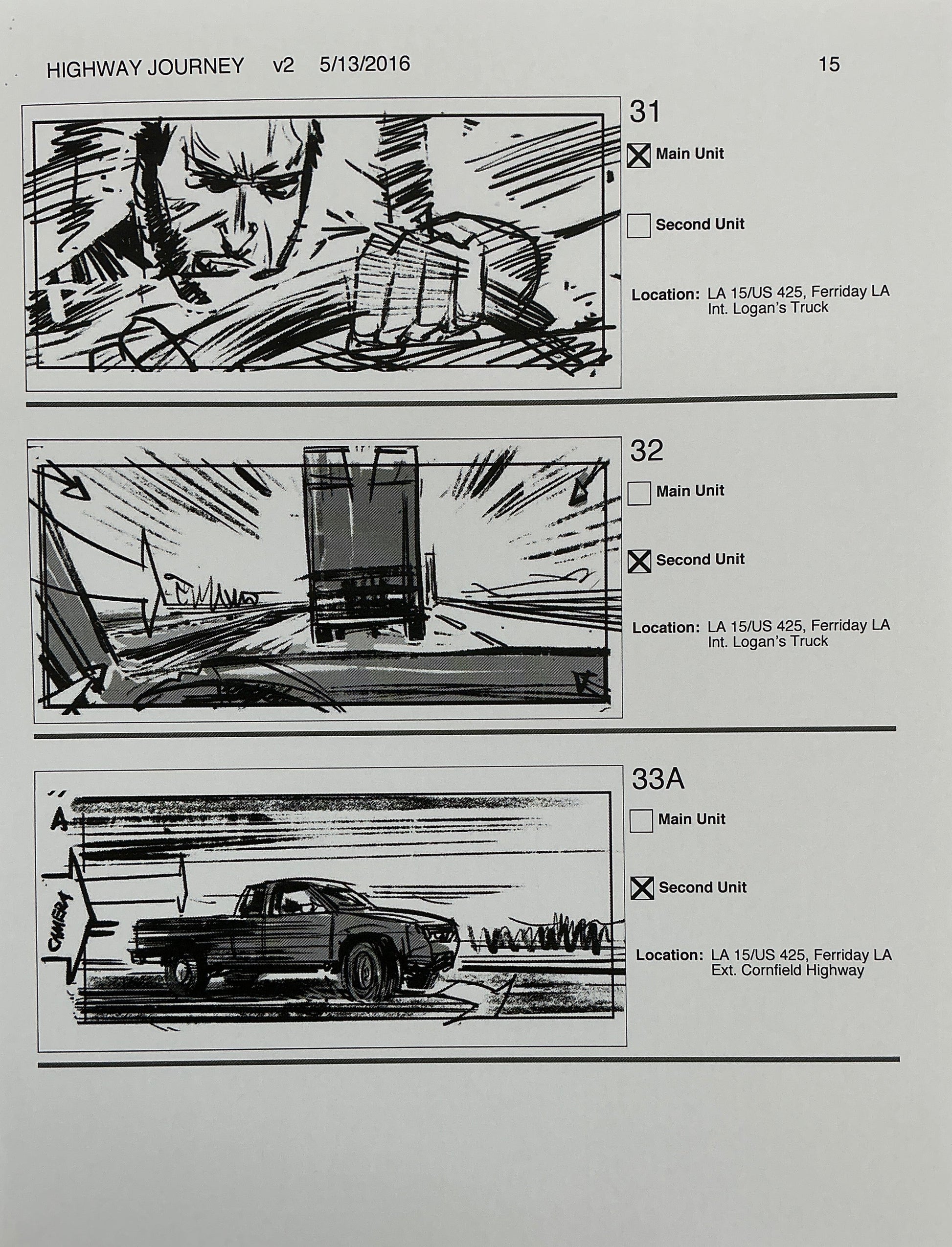 Storyboards Highway Journey Scene Logan (2017) Memorabilia Y'allywood Props 15