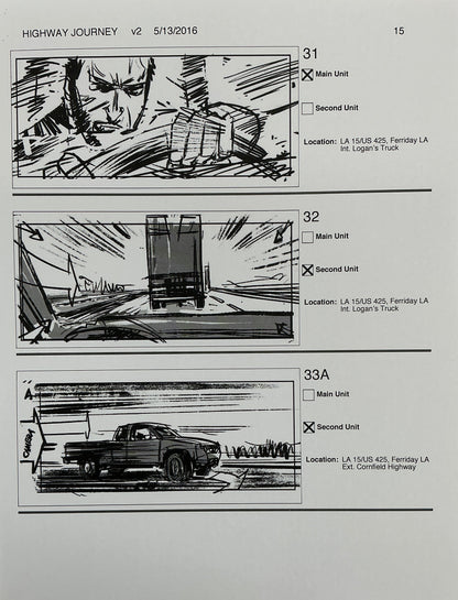 Storyboards Highway Journey Scene Logan (2017) Memorabilia Y'allywood Props 15