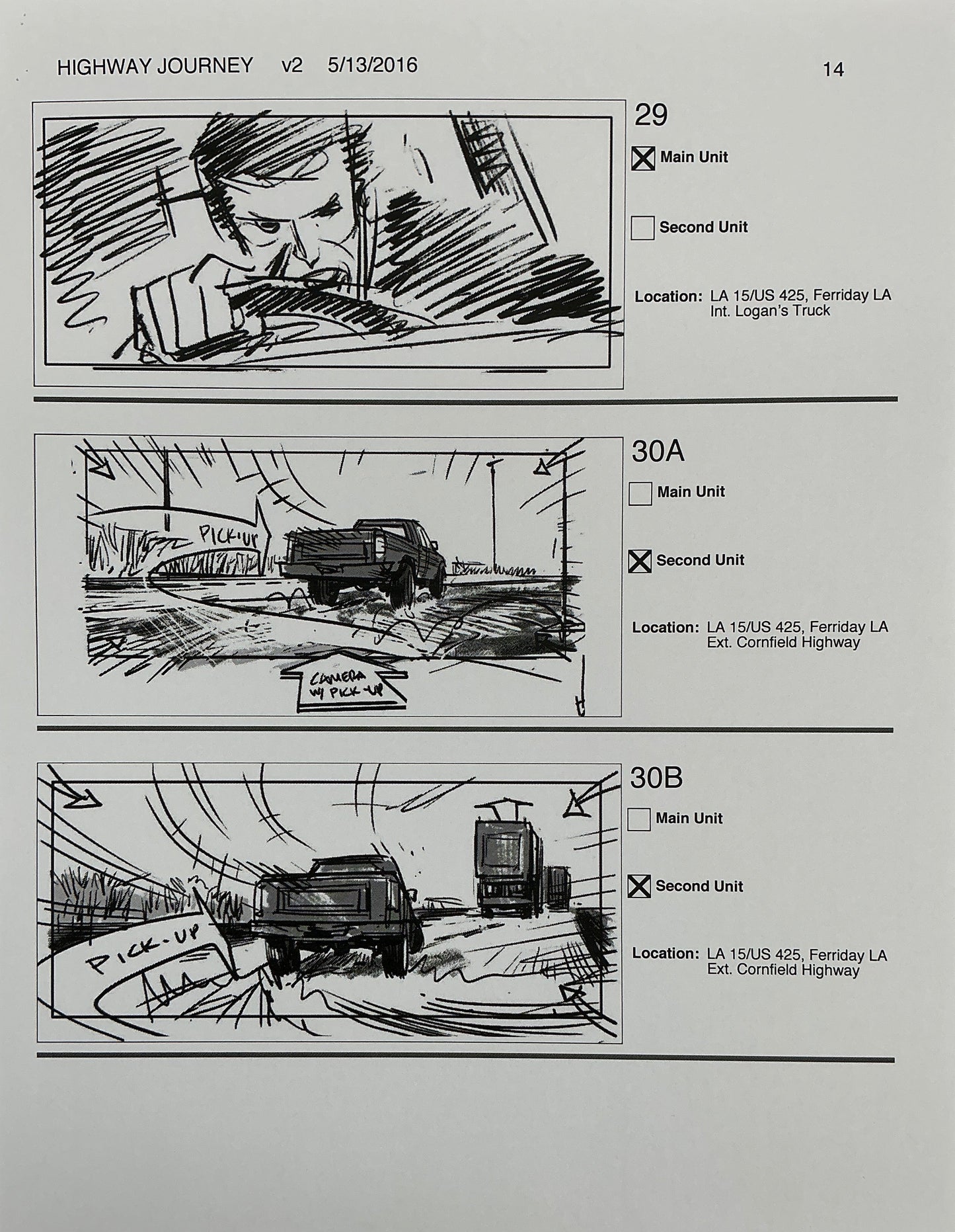 Storyboards Highway Journey Scene Logan (2017) Memorabilia Y'allywood Props 14