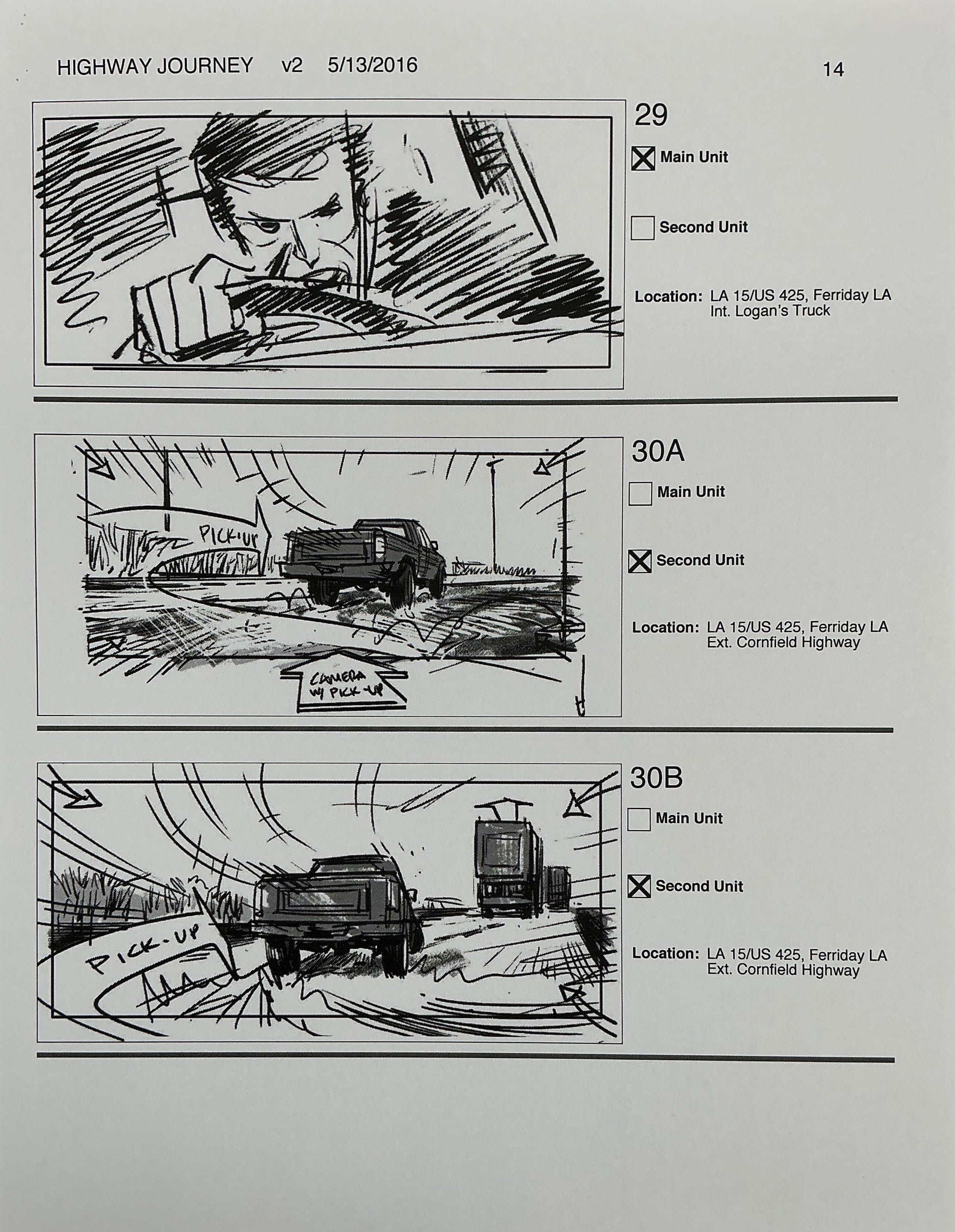 Storyboards Highway Journey Scene Logan (2017) Memorabilia Y'allywood Props 14
