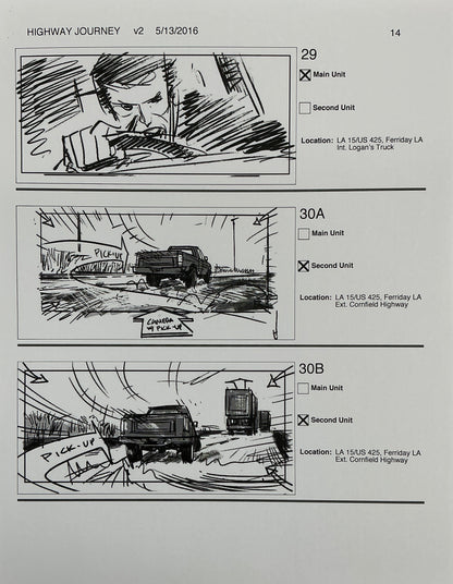 Storyboards Highway Journey Scene Logan (2017) Memorabilia Y'allywood Props 14
