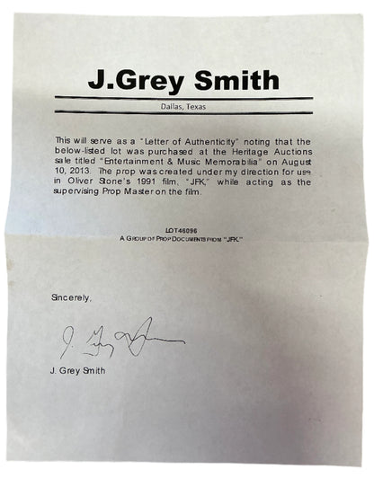 White House Letter JFK (1991) Autograph Y'allywood Props