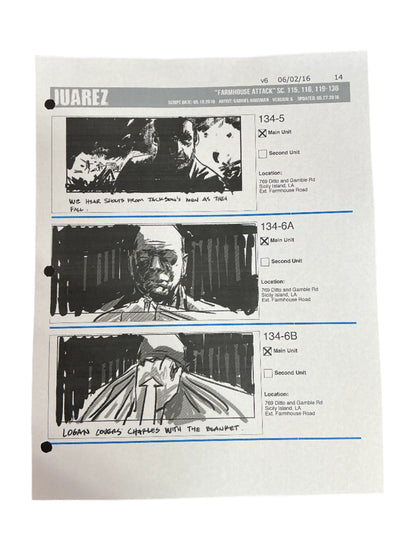 Storyboards Juarez Scene 115, 116, 119-136 Logan (2017) Memorabilia Y'allywood Props Paper 14