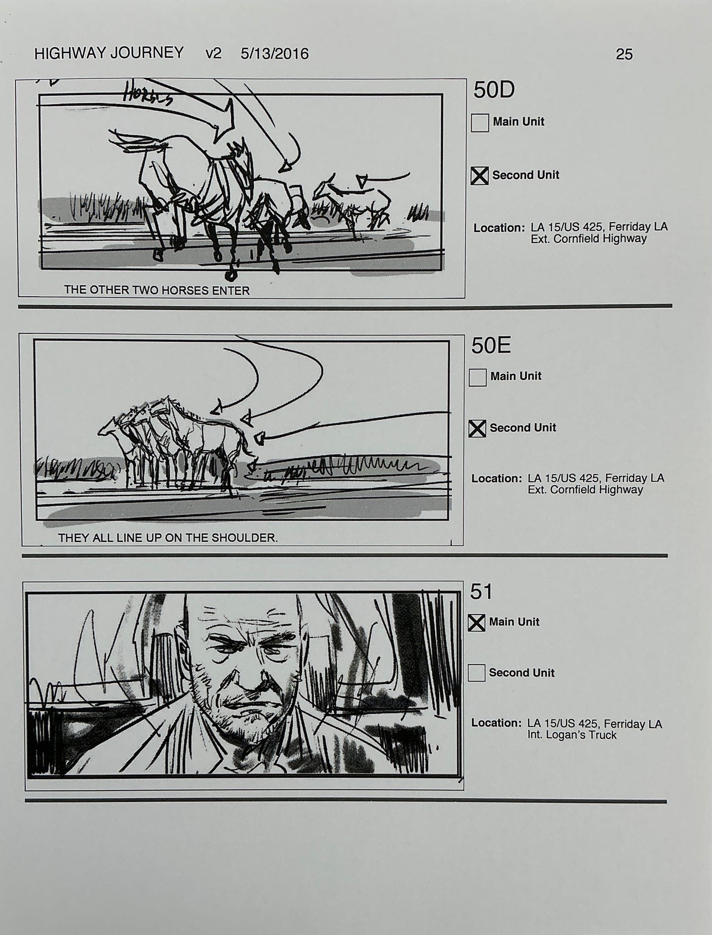 Storyboards Highway Journey Scene Logan (2017) Memorabilia Y'allywood Props 25